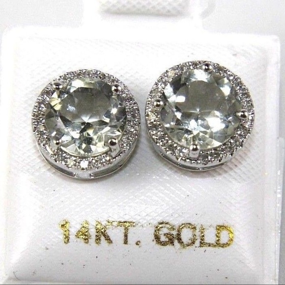 Amethyst & Diamond Stud Earrings 14K WG 2.41Ct